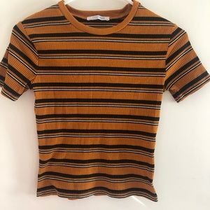 ZARA Orange Striped Stretch Shirt, Small